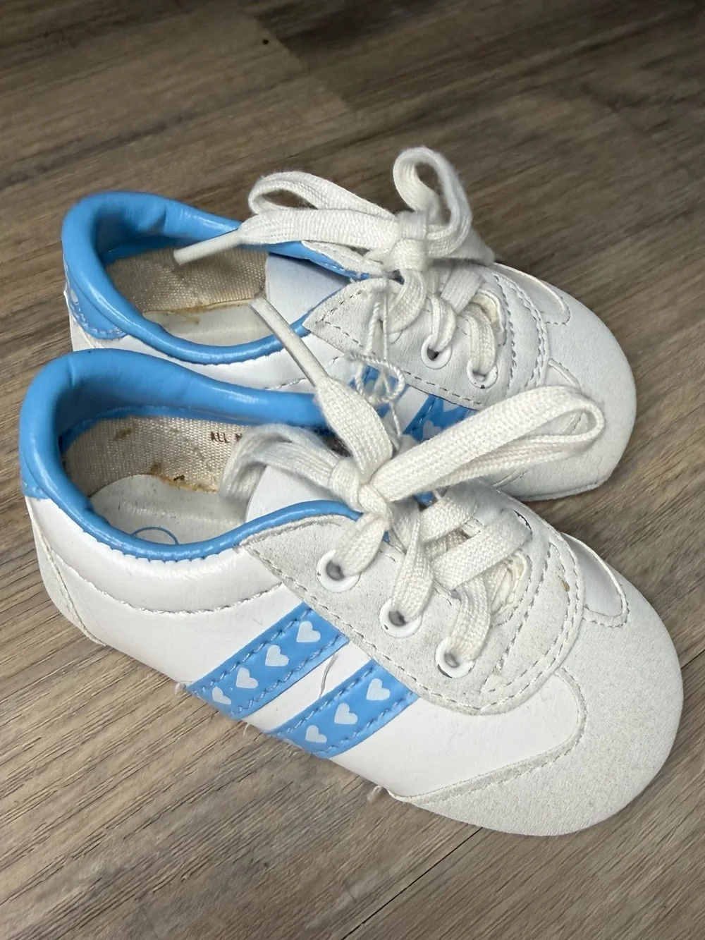 Baby White and Light Blue Lace-Up Trainer Shoes
